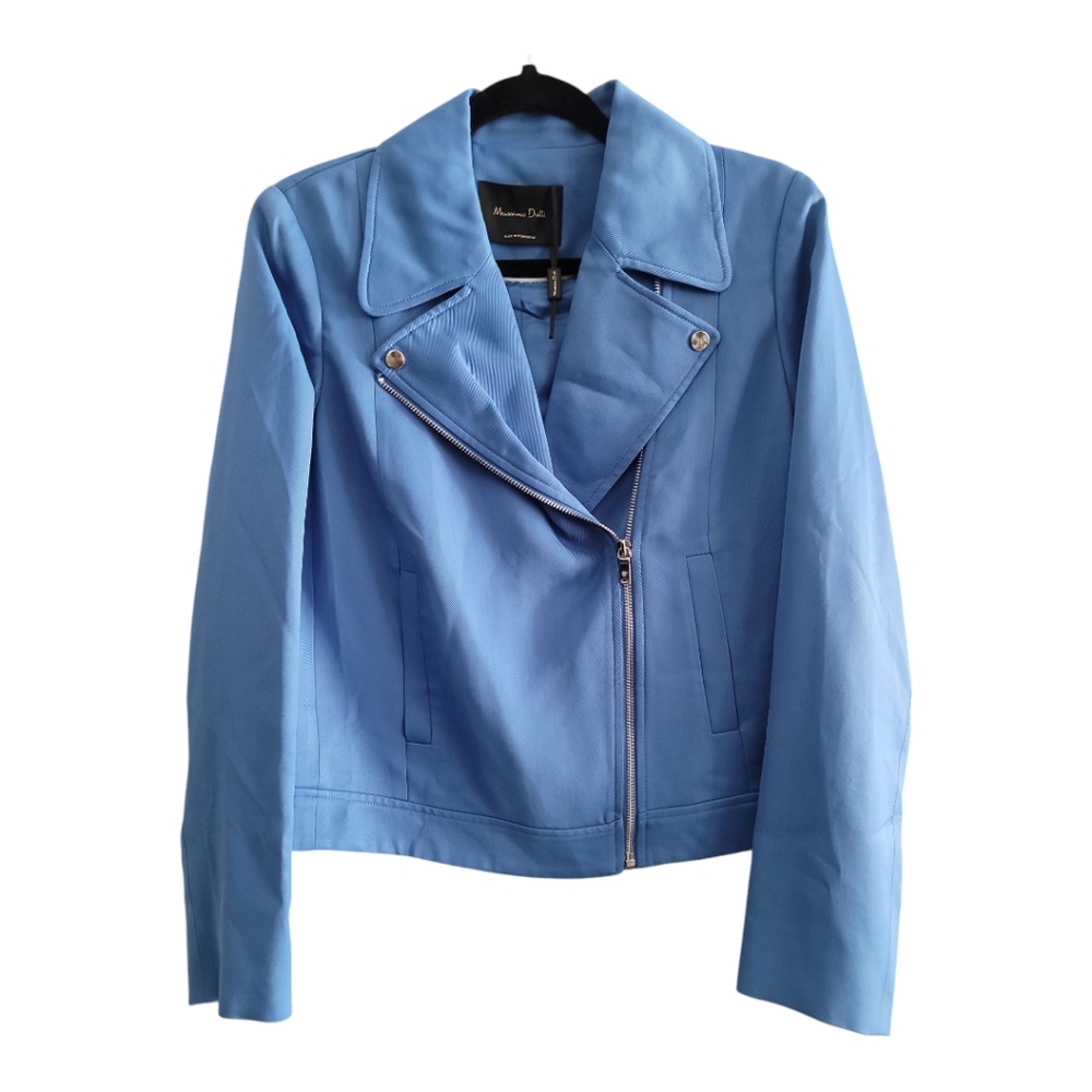 Massimo Dutti Light Blue Asymmetric Leather Blazer
